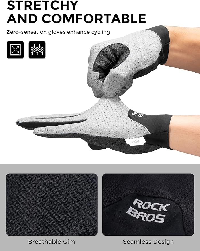 ROCKBROS Cycling Gloves for Men Women XRD Shock Absorbing Bicycle Riding Anti-Slip Breathable Full Finger UV-Sun-Protection Gloves for Road/Mountain & Electric Bike,E-Bike Commuter