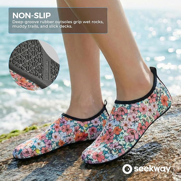 SEEKWAY Water Shoes Women Men Adult Quick-Dry Aqua Socks Barefoot Non Slip for Beach Swim River Pool Lake surf Black SK002(U)