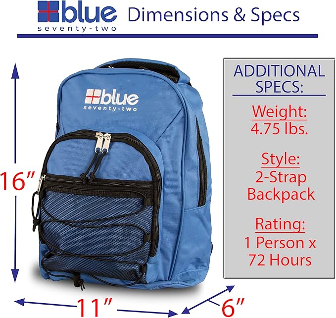 Blue Coolers Blue Seventy-Two | 72 Hour Emergency Backpack Survival Kits for 1 Person | Survival Kit for Wildfires, Earthquakes, Tornado, Hurricane, and Other Emergencies…