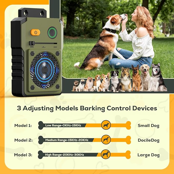 Queenmew Anti Barking Device for Dogs, 3 Modes Ultrasonic Dog Bark Deterrent Devices Long Range 50ft, Type-C Rechargeable Bark Box Barking Control Devices, No More Barking Indoor/Outdoor Training