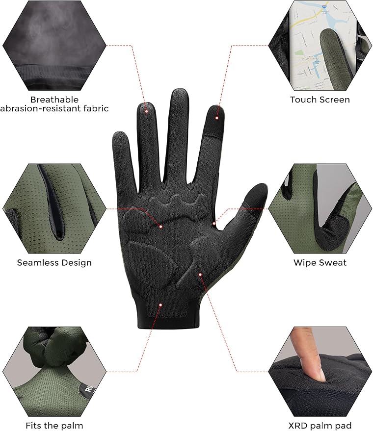 ROCKBROS Cycling Gloves for Men Women XRD Shock Absorbing Bicycle Riding Anti-Slip Breathable Full Finger UV-Sun-Protection Gloves for Road/Mountain & Electric Bike,E-Bike Commuter