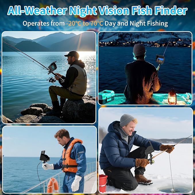 Underwater Fishing Camera TMACTIME 1080P HD, Portable Fish Finder with 4.3" LCD Display & Infrared Night Vision Light, IP68 Waterproof & 5000mAh, Fishing Camera for Ice Lake Boat Kayak Fishing - 15M