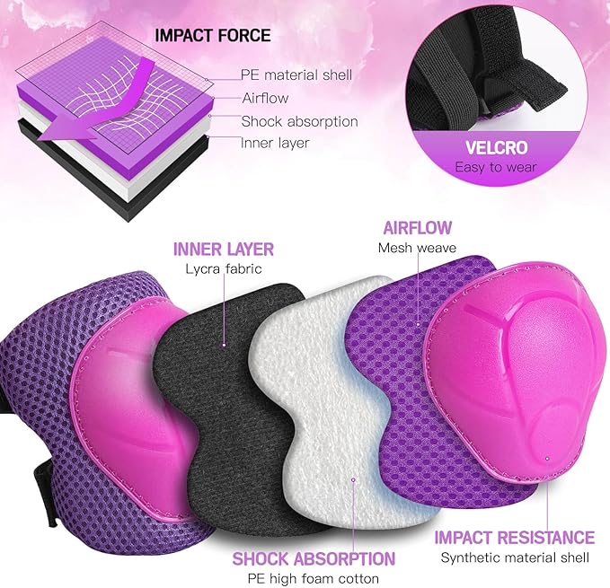Wemfg Kids Protective Gear Set Knee Pads for Kids 3-14 Years Toddler Knee and Elbow Pads with Wrist Guards 3 in 1 for Skating Cycling Bike Rollerblading Scooter