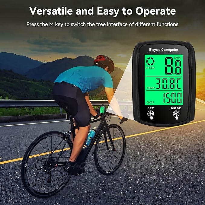 Bike Computer Wired, Bicycle Odometer Wired MPH KM/H Bike Speedometer Waterproof Bike Odometer with Touch Sensor Switch, Big Digital LCD Screen, Automatic Wake-up