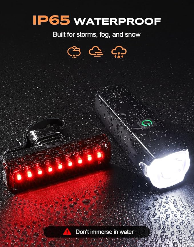 2026 New 1200LM Wide Angle Bike Lights for Night Riding, 3+5 Modes & IP65 Waterproof Bicycle Lights Front and Rear, Long-Lasting USB Rechargeable Sports Scooter Accessories for Men Women