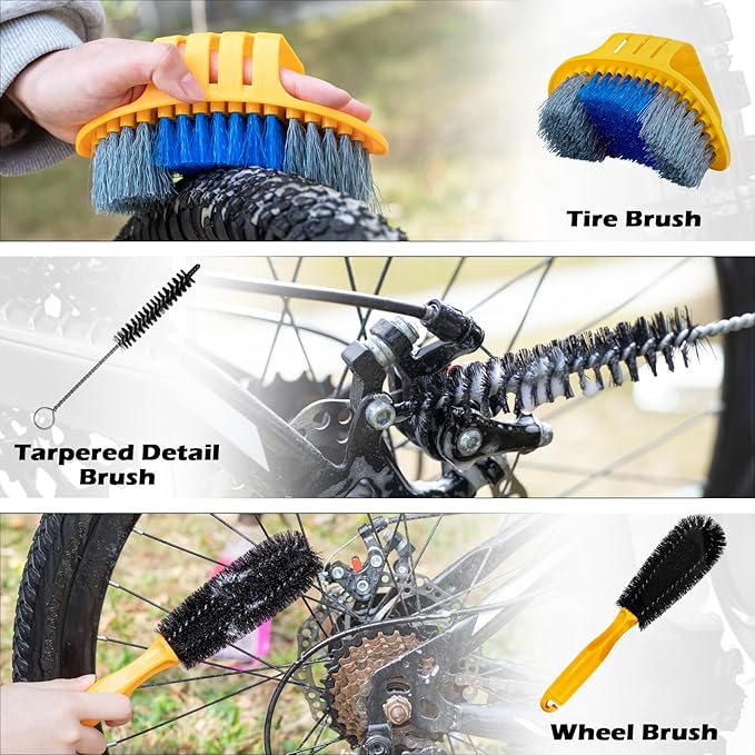 focopot Bike Chain Cleaner Kit with Bicycle Cleaner(25 oz),Degreaser(10 oz),Oil Lubricant(2 oz),Cleaning Brush Tool,Bike Chain Cleaning kit to Clean and Lube Mountain/Road/MT/E Bike