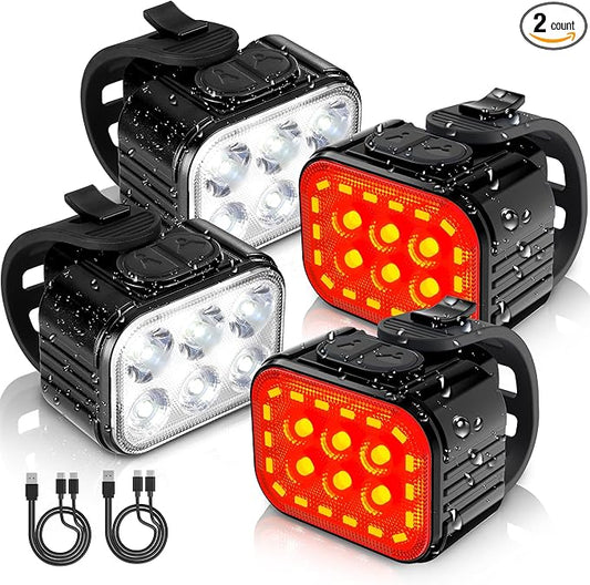WORKPRO Bike Lights Set [8+13 Modes], Rechargeable Bicycle Light Set Ultra Bright, IP65 Waterproof Bike Lights for Night Riding, 1200mAh Bike Headlight and Tail Light Reflectors