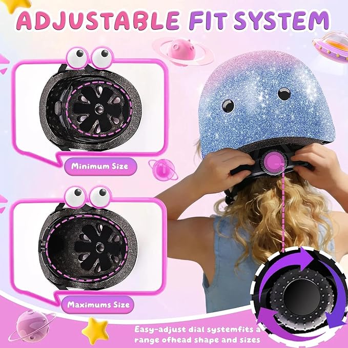 Kids Bike Helmet Set for Boys Girls Toddler Bicycle Helmet Adjustable Skateboard Helmet Protective Gear Set Knee Elbow Wrist Pads for Children Cycling, Scooter, Outdoor Sports