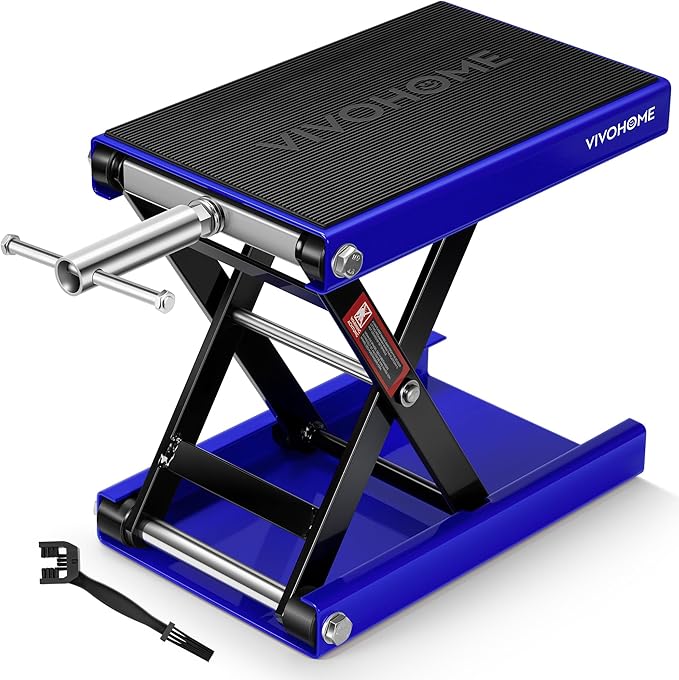 VIVOHOME 1100 LBS Motorcycle Lift Scissor Jack, Wide Deck Hoist Stand, Height Adjustable Center Stand with Crank, Steel Lift for Cruiser, Dirt Bike, ATV - Blue