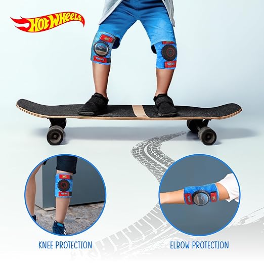 Hot Wheels Elbow and Knee Pads for Kids, Protective and Comfortable Outdoor Gear Set for Ages 3+ with Adjustable Velcro Straps, Shock Absorption, Bike Knee Pads for Boys and Girls