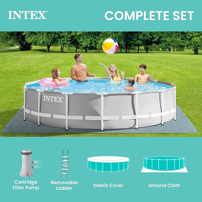 Intex 26719EH Prism Frame Premium Above Ground Swimming Pool Set: 14ft x 42in – Includes 1000 GPH Cartridge Filter Pump – SuperTough Puncture Resistant – Rust Resistant – 3357 Gallon Capacity