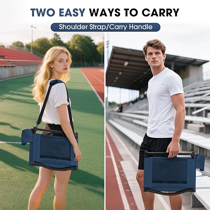 Fragess Bleacher seat, Stadium Seats with Back Support and Thick Cushion, Bleacher Chairs with Shoulder Strap and Side Pocket, Stadium Seat for Bleachers, Perfect for Sports Events(Navy Blue)