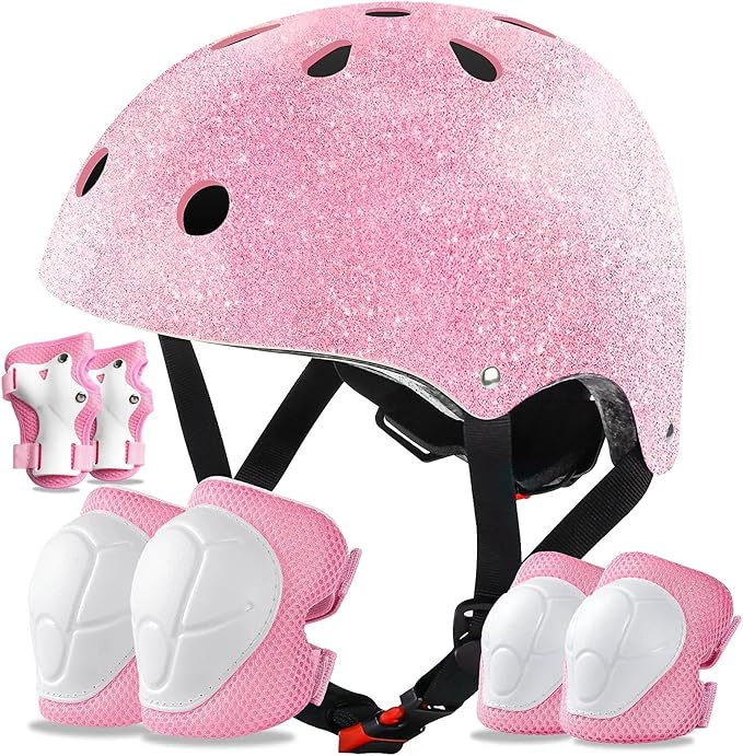 Kids Bike Helmet Set for Boys Girls Toddler Bicycle Helmet Adjustable Skateboard Helmet Protective Gear Set Knee Elbow Wrist Pads for Children Cycling, Scooter, Outdoor Sports