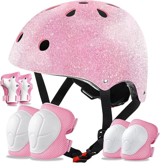 Kids Bike Helmet Set for Boys Girls Toddler Bicycle Helmet Adjustable Skateboard Helmet Protective Gear Set Knee Elbow Wrist Pads for Children Cycling, Scooter, Outdoor Sports
