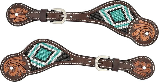 Weaver Leather Turquoise Diamond Beaded Horse Headstall, Leather Headstalls for Horses for Trail Riding, Durable Equine Supplies, Dark Oil