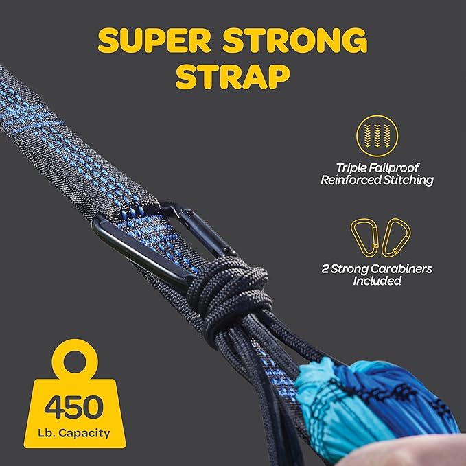 Durable Hammock 500 lb Capacity, Nylon Camping Hammock Chair - Double or Single Sizes w/Tree Straps and Attached Carry Bag - for Travel/Backpacking/Beach/Backyard (Large, Dark Blue & Forest Green)