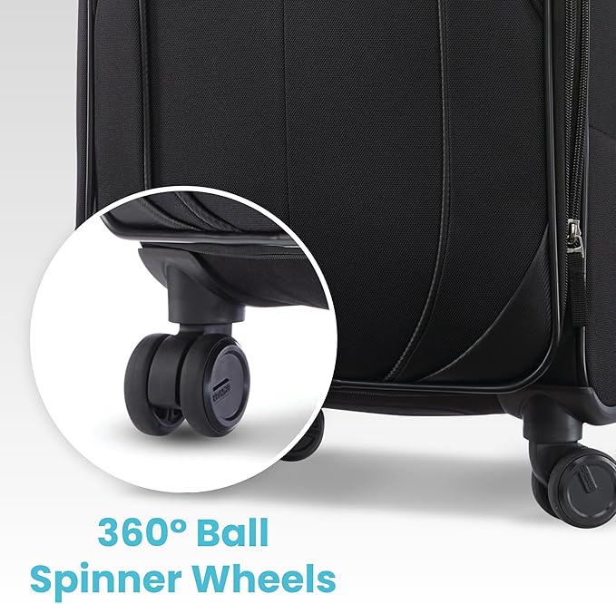 American Tourister 4 KIX 2.0 Expandable Softside Luggage with Spinner Wheels, 2PC SET (20/24), Black