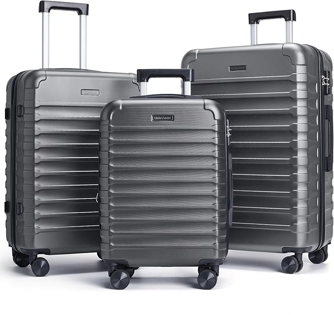 LIGHT FLIGHT スーツケースセット 3点セット 耐久性 スピナーホイール付き 3ピース ハードサイド 軽量 TSAロック付き 大型受託手荷物 20/24/28インチ グレー