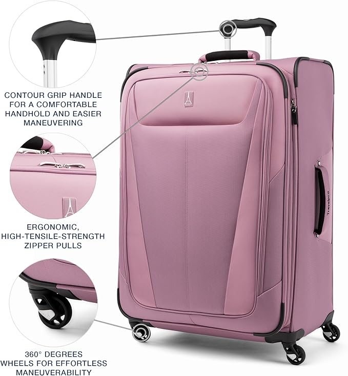 Travelpro Maxlite 5 ソフトサイド 拡張可能 スピナーホイール付きスーツケース 4輪 軽量 男女兼用 オーキッドピンクパープル チェックインLサイズ 29インチ