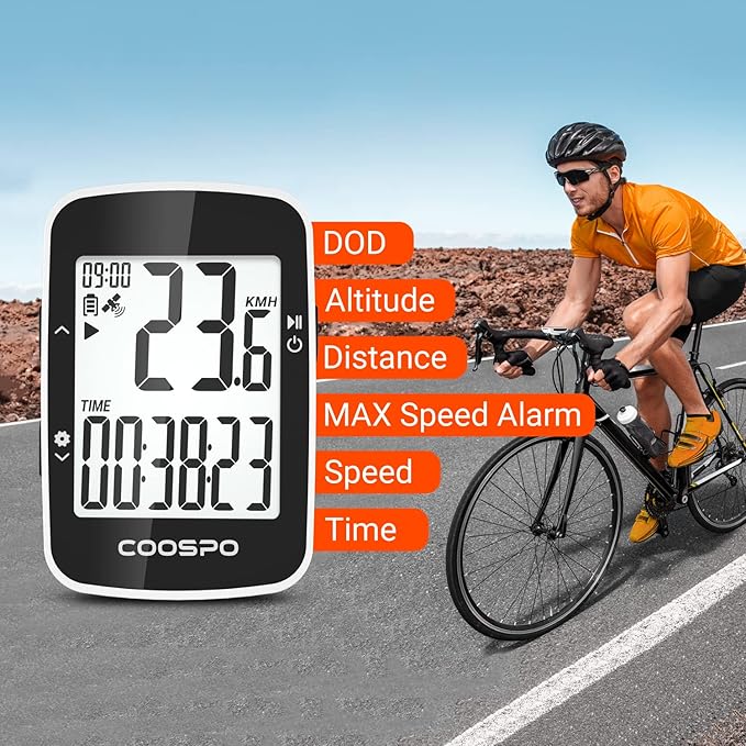 COOSPO BC26 Cycling Computer for Road Bikes, Wireless GPS Bike Computer for Entry Level Rider, GPS Bicycle Speedometer Odometer Wireless Cycling Computer with Automatic Backlight