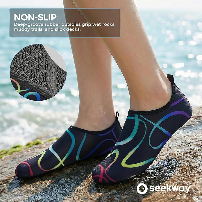 SEEKWAY Water Shoes Women Men Adult Quick-Dry Aqua Socks Barefoot Non Slip for Beach Swim River Pool Lake surf Black SK002(U)