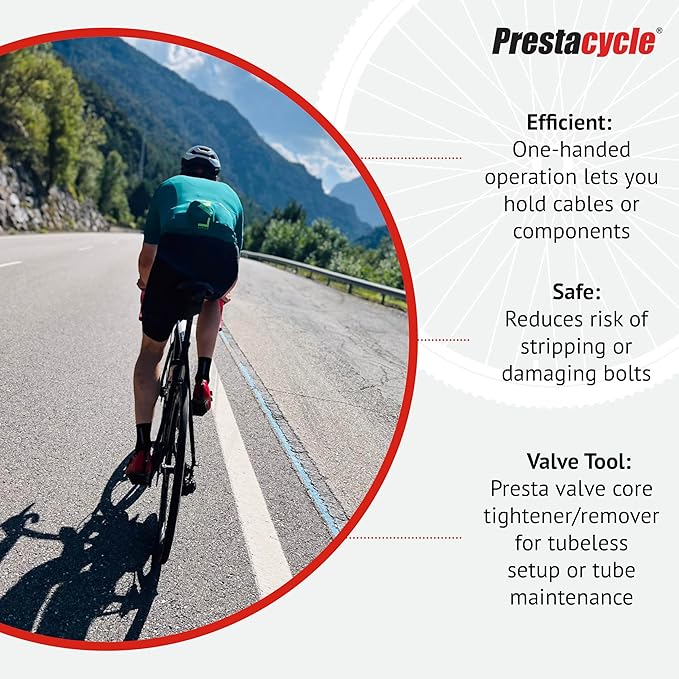 Prestacycle Prestaratchet GO 5-in-1 Bicycle Multi-Tool Kit – Ratcheting Wrench, Tire Lever, Chain Link Remover, Valve Core Tool – Ultra-Compact 25g Bike Repair Tool