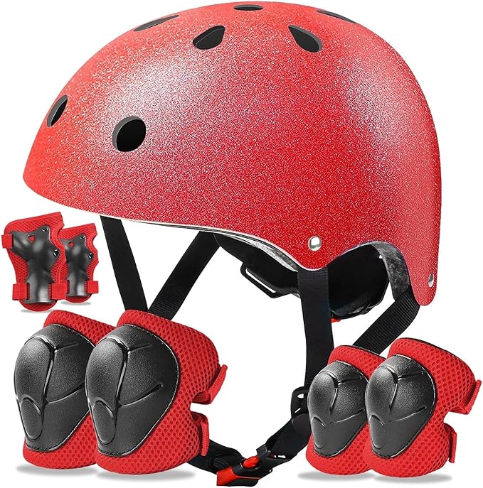 Kids Bike Helmet Set for Boys Girls Toddler Bicycle Helmet Adjustable Skateboard Helmet Protective Gear Set Knee Elbow Wrist Pads for Children Cycling, Scooter, Outdoor Sports