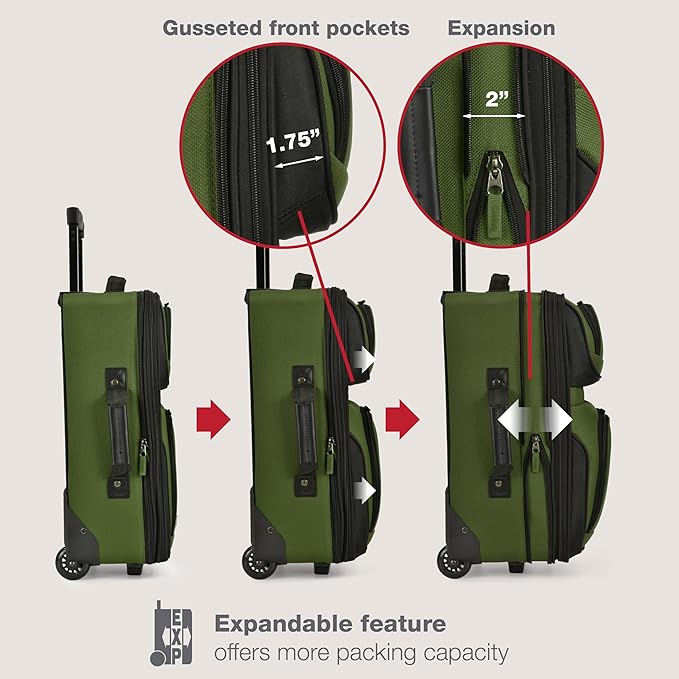 U.S. Traveler Rio 軽量ソフトサイド機内持ち込みスーツケース（2輪セット、グリーン）