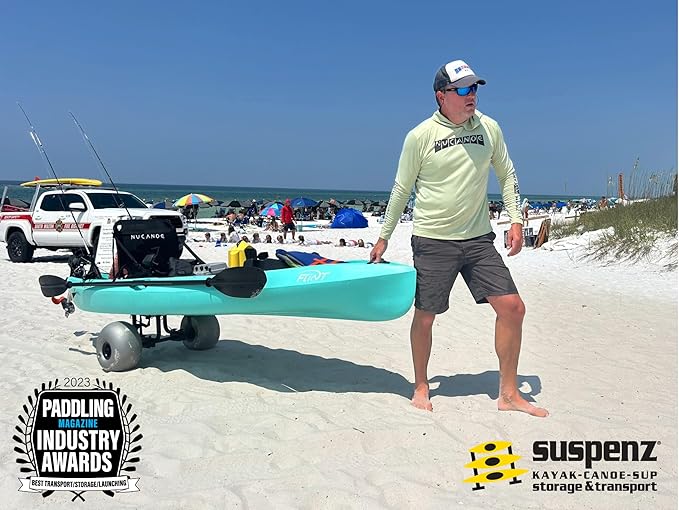 Suspenz Fishing Kayak Beach Sand Cart Trolley | Heavy Duty Canoe Carrier Trailer with Adjustable Bi-Directional Bunker Bars and Balloon Wheels | Catch-All Universal Beach Cart (22-9910)