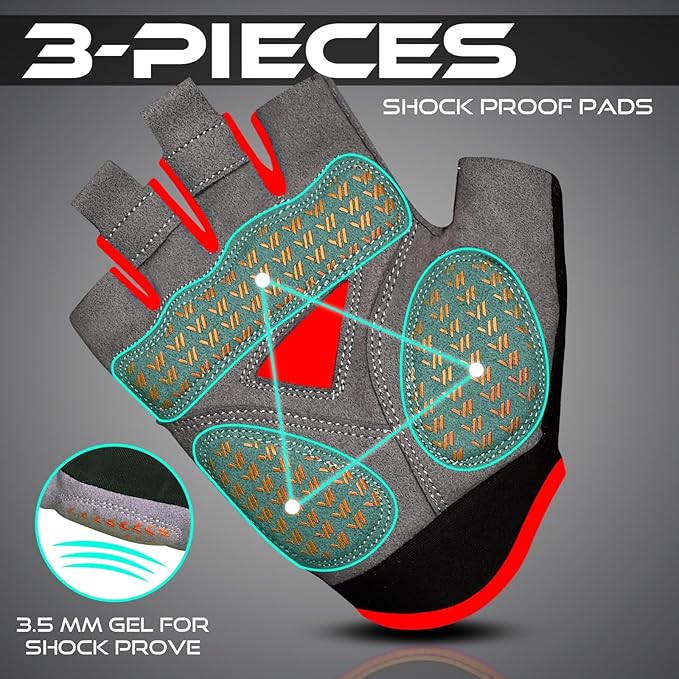 WESTWOOD FOX Cycling Gloves for Men Women,Half Finger Unisex Gel Padded Anti-Slip Mountain Bike Gloves, Breathable Shock Absorption Grip Palm Bicycle Summer Riding MTB Bike Gloves