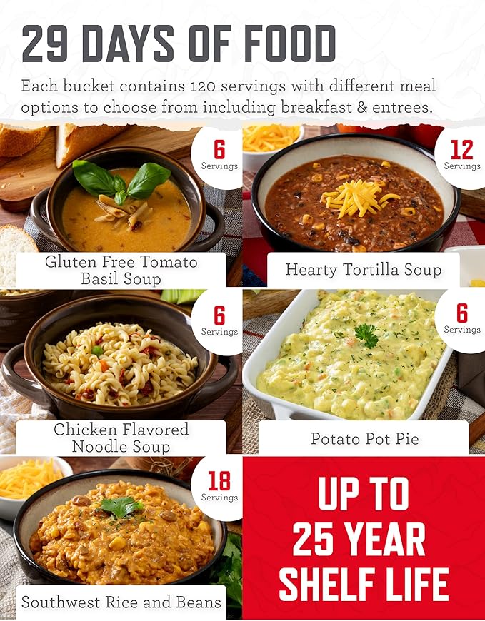 ReadyWise非常食供給 - 240食、2バケツ、フリーズドライ＆乾燥バルクミール、キャンプ用サバイバル＆緊急キット、プレッパー食品貯蔵用品、最長25年保存可能