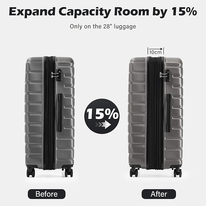 Coolife Larage Luaggage Hardside Expandable Suitcase with Spinner Wheels Checked 28-Inch