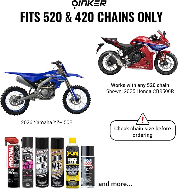 Oinker Motorcycle Chain Lube Applicator | Mess-Free Chain Wax, Chain Cleaner Attachment | for 520 Chain Size
