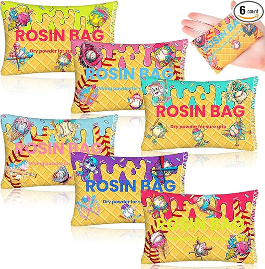 6 Pcs Ice Cream Drip Baseball Party Favors Bulk Baseball Drip Rosin Bags for Extra Hand Grip Softball Tennis Sweaty Hand Grip Pine Rosin Powder for Pitching Pole Bowling Golf