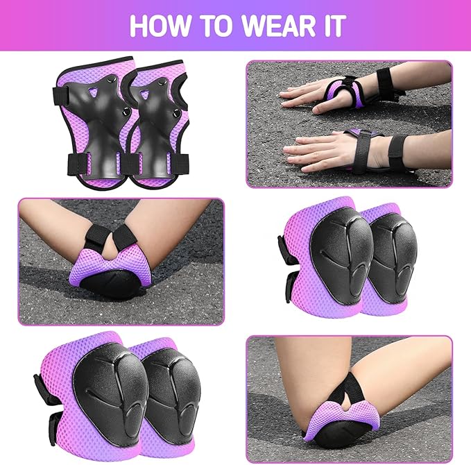 Wemfg Kids Protective Gear Set Knee Pads for Kids 3-14 Years Toddler Knee and Elbow Pads with Wrist Guards 3 in 1 for Skating Cycling Bike Rollerblading Scooter