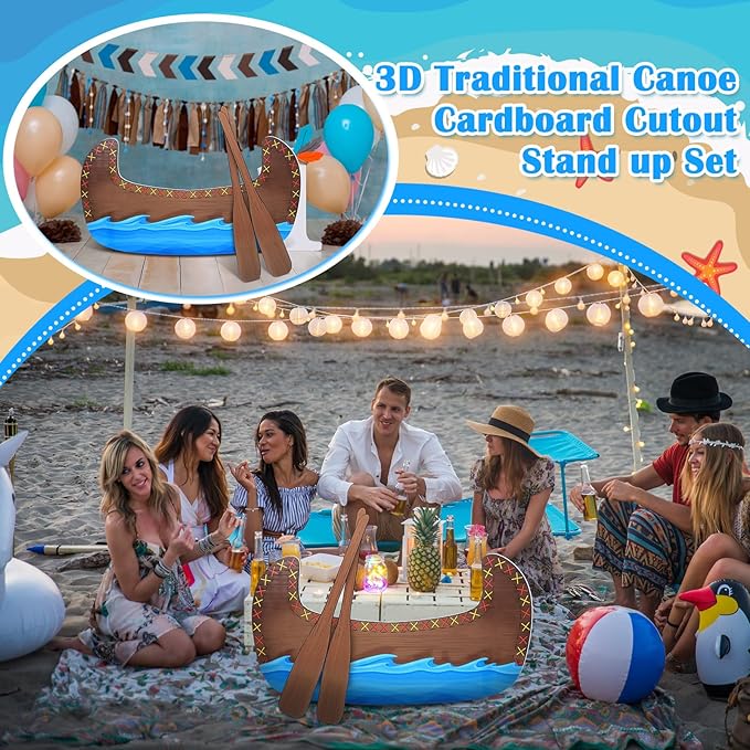 Canoe Cardboard Cutout Stand up Set Beach Nautical-Inspired Events Camping-Themed Canoe Stand up Photo Props for VBS Vacation Bible School Party Supplies (5 ft, 2 Oars)