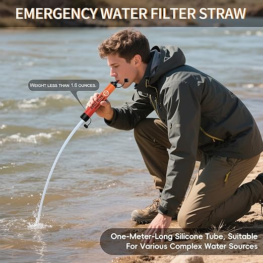 緊急用浄水ストロー、個人用サバイバル浄水システム、浄水器、ハイキング、キャンプ用品、サイクリング、釣り、防災用のアウトドアサバイバルギアと装備
