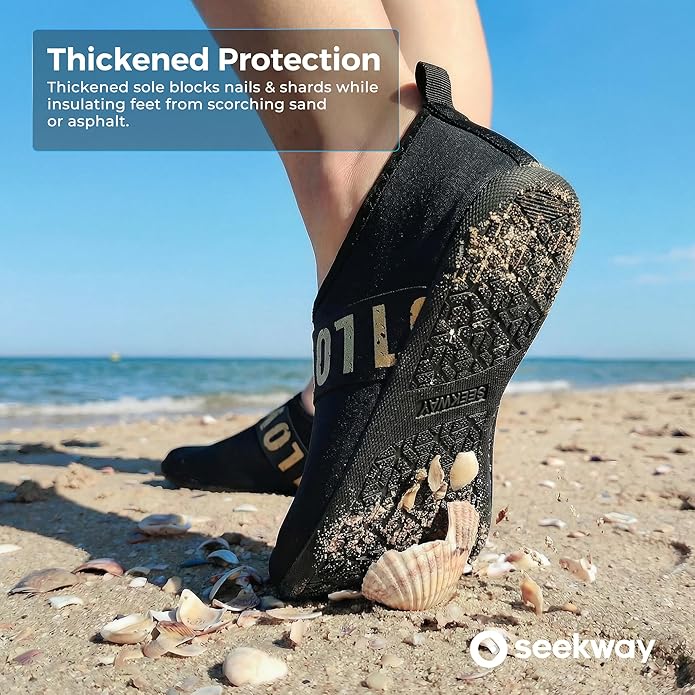 SEEKWAY Water Shoes Women Men Adult Quick-Dry Aqua Socks Barefoot Non Slip for Beach Swim River Pool Lake surf Black SK002(U)