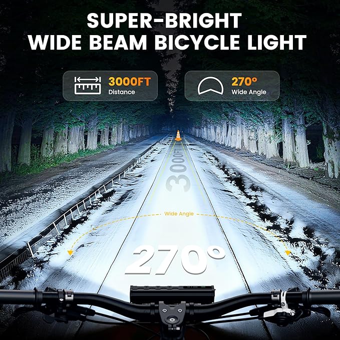 Vastfire 17 LED Bike Lights 5000 Lumen, Super Bright Bicycle Light for Night Riding, USB Rechargeable Bike Headlight and Taillight, Waterproof Wide Beam Bike Front Light with Digital Power Display