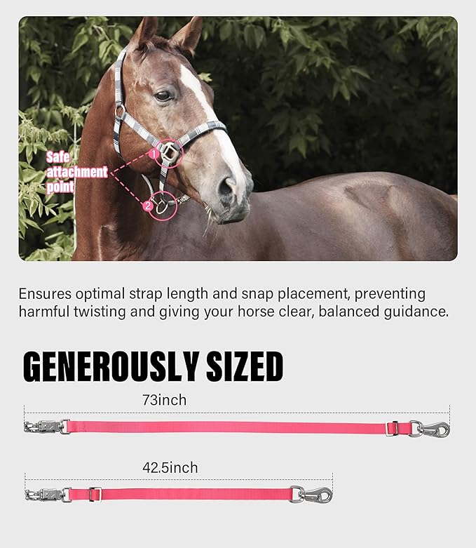 Cross Ties for Horse, Nylon Trailer Tie w/Quick-Release Panic Snap & Bull Snap Horse Trailer Accessories, Adjustable Length Range 42.5" to 73", Equestrian Supplies, Bright Pink