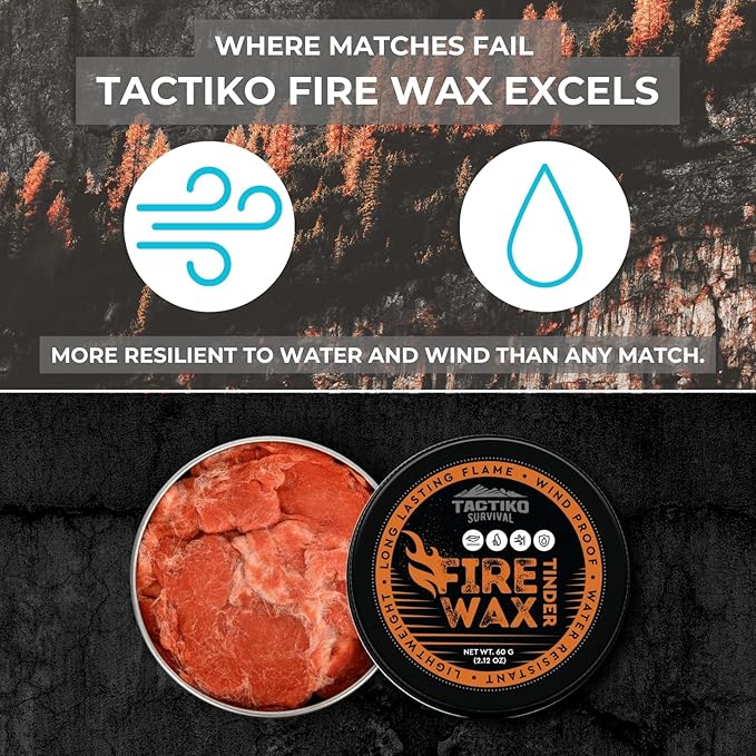 Tactiko Camping Fire Starter – Waterproof Survival Fire Starter for Wet Wood & Emergency Kits – 5 Minute Burn Time, 50 Uses, 60g – Lightweight Campfire Accessory for Hiking & Backpacking