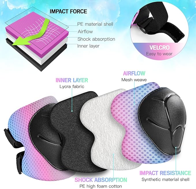 Kids Bike Helmet Set for Boys Girls Toddler Bicycle Helmet Adjustable Skateboard Helmet Protective Gear Set Knee Elbow Wrist Pads for Children Cycling, Scooter, Outdoor Sports
