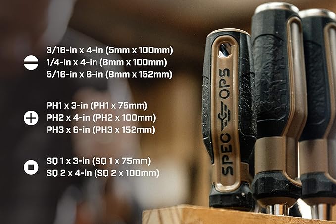 Spec Ops Tools 8-Piece Screwdriver Set, Phillips, Slotted, Square, Magentic Tip, Cr-Mo Steel Shaft