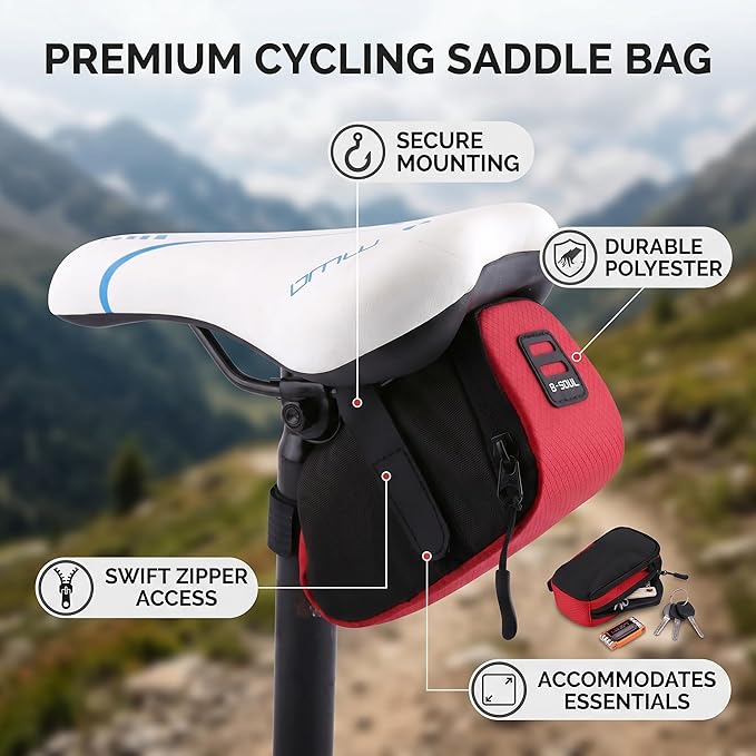 Milltrip Bike Saddle Bag, B Soul Super Light Bike Rear Saddle Cycling Seat Bag Tail Pouch Package Under seat Storage Bag (Red)