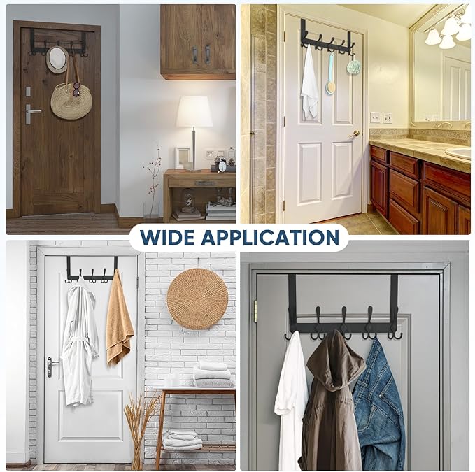 TICONN Over The Door Hooks, 5 Heavy Duty Tri Coat Rack All Metal Coat Hanger for Bathroom Bedroom Dorm (Matte Black, 1PK, Fit 1-3/8" Doors)