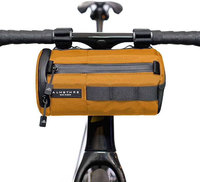 ALMSTHRE Signature Bar Bag – California Gold | Hard-Shell Bike Handlebar Bag with Waterproof Zippers & Adjustable Straps | Lightweight Bicycle Handlebar Bag, Compatible with Road, Gravel & MTB Bikes