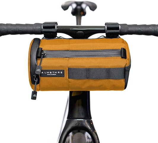 ALMSTHRE Signature Bar Bag – California Gold | Hard-Shell Bike Handlebar Bag with Waterproof Zippers & Adjustable Straps | Lightweight Bicycle Handlebar Bag, Compatible with Road, Gravel & MTB Bikes