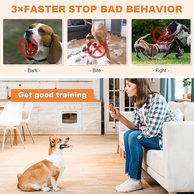 Dog Bark Deterrent Devices, Ultrasonic Anti Barking Device for Dogs, Up to 50FT Long Range Rechargeable Bark Control Safe for Dogs & Human Portable Indoor Outdoor (Orange, 4.5 x 2 x 1 inches)