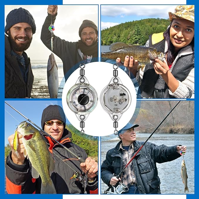 10 Pcs LED Fishing Lures, LED Lighted Bait Underwater Flasher, Deep Drop Ice Fishing Spoons, Fish Eye Attractive Light Lures, Deep Sea Lighted Bait Kit for Bass Halibut Saltwater Trolling