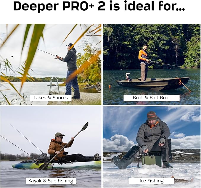 Deeper PRO+ 2 スマートソナー 魚群探知機 - カヤック、ボート、氷上釣りに対応したGPS搭載ポータブル魚群探知機兼深度探知機 | 無料の使いやすいアプリ付きキャスト可能Deeper魚群探知機